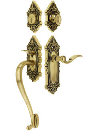 Grandeur Grande Victorian Thumblatch Entrance Set With Bellagio Lever - Left-Handed in Antique Brass.